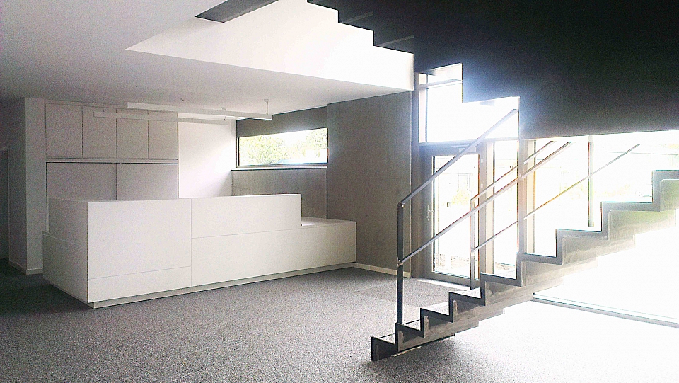 Architektur, Isopaneel, Reglitglas, Bauglas, Sichtbeton, Thermowand, Doppelwand, Design, Pfosten-Riegel Konstruktion, Auszeichnung, Recklinghausen, Münster, elevation, Marcel Müller, Boris Lehmann, e.a+d, Tillmann Tiefbau, Beton, Steinteppich, Ansicht, Zeichnung, Corten, Zeche, Stahltreppe, Treppe, Möbeldesign, Möbel, Theke